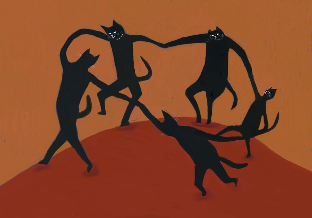 Dancing Black Cats by Sharyn Bursic — canvas wall art