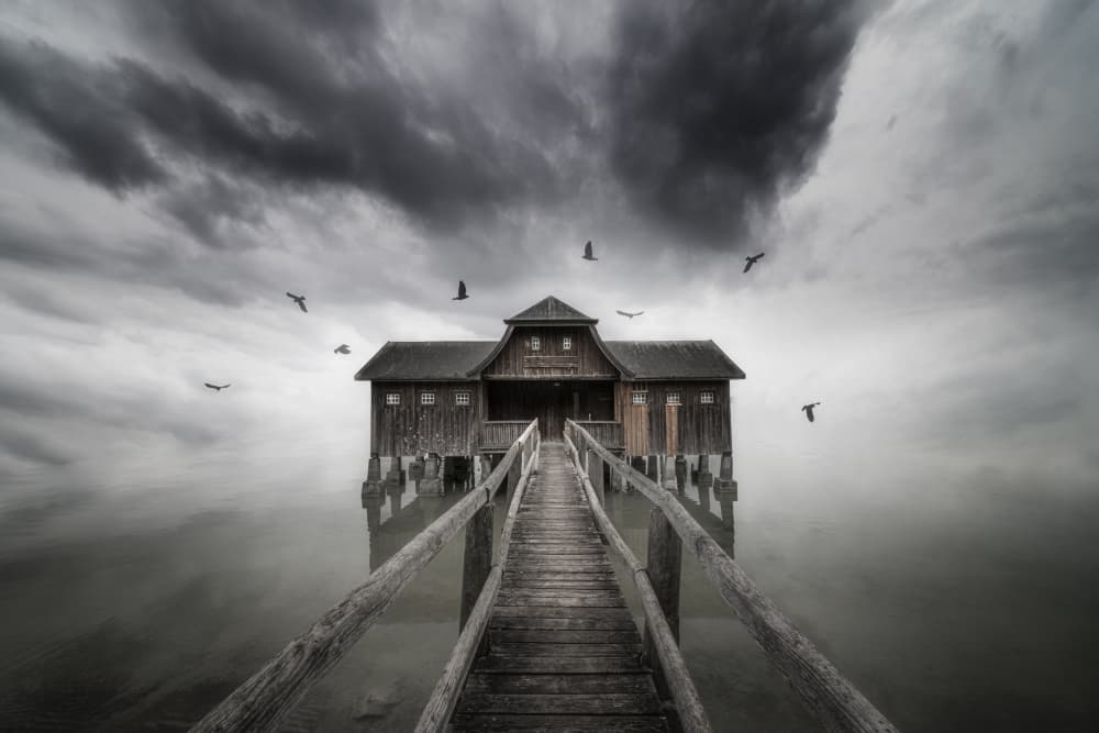 Dark Lake House Path by fotomarion — canvas wall art