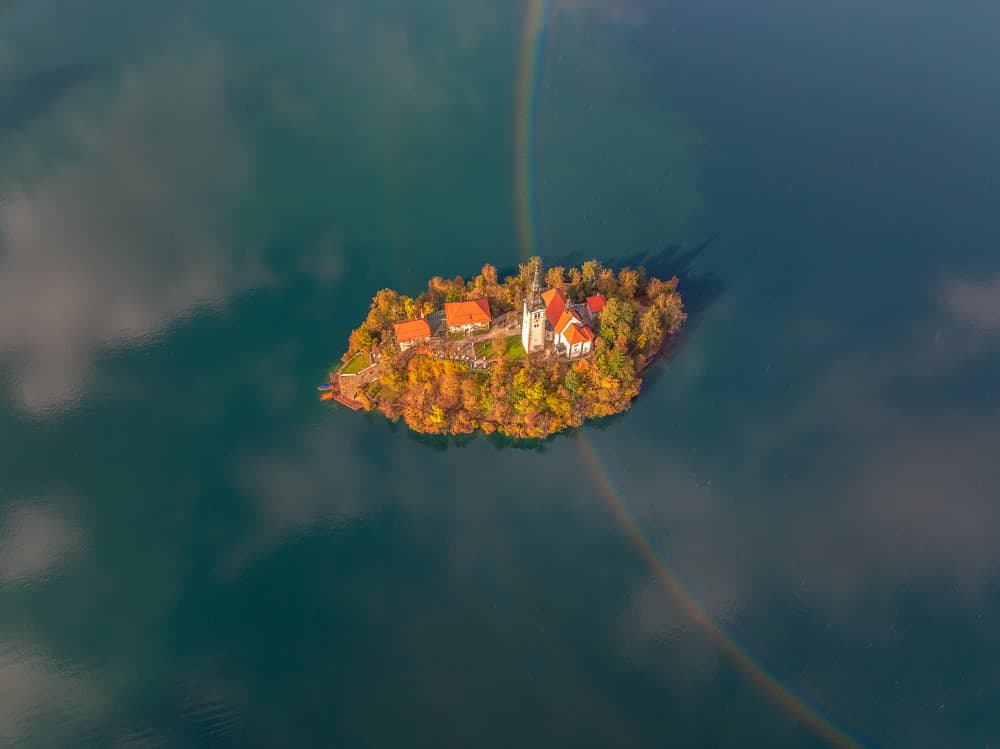 Bled Island Autumn Rainbow by Mei Xu — canvas wall art