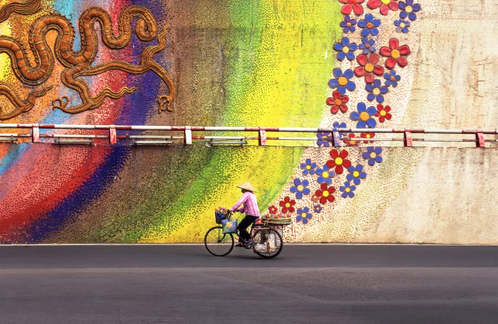 Hanoi Mosaic Wall Bicycle by Jie Jin — canvas wall art