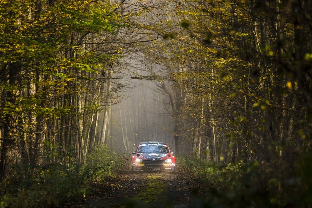Rally Car Forest Drive by Croitoriu Flavius — canvas wall art
