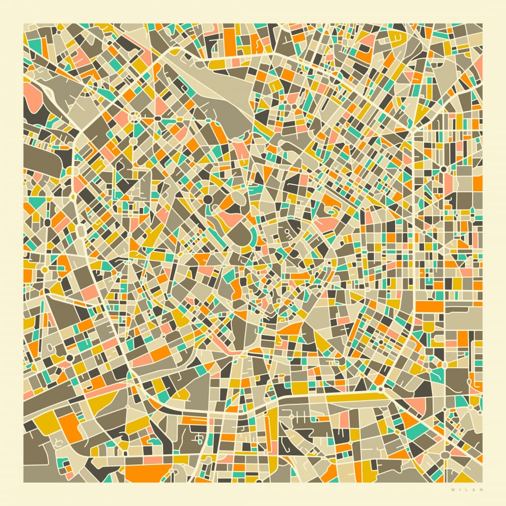 Abstract Milan City Map by Jazzberry Blue — canvas wall art