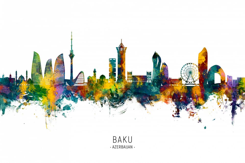 Vibrant Baku Skyline by Michael Tompsett — canvas wall art