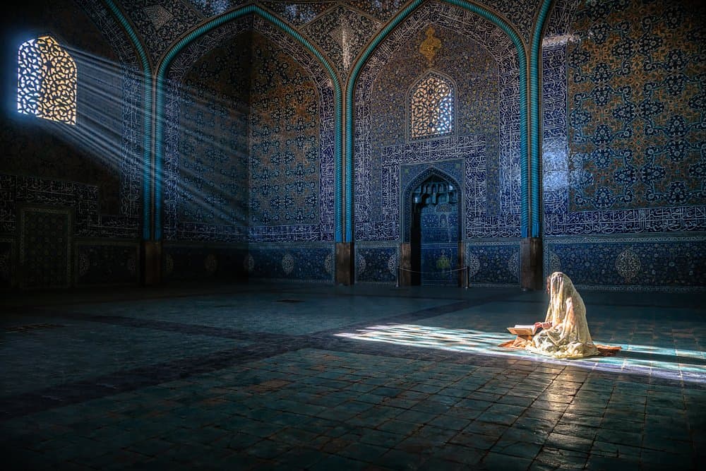 Sunlit Mosque Prayer by Hamid Jamshidian — canvas wall art