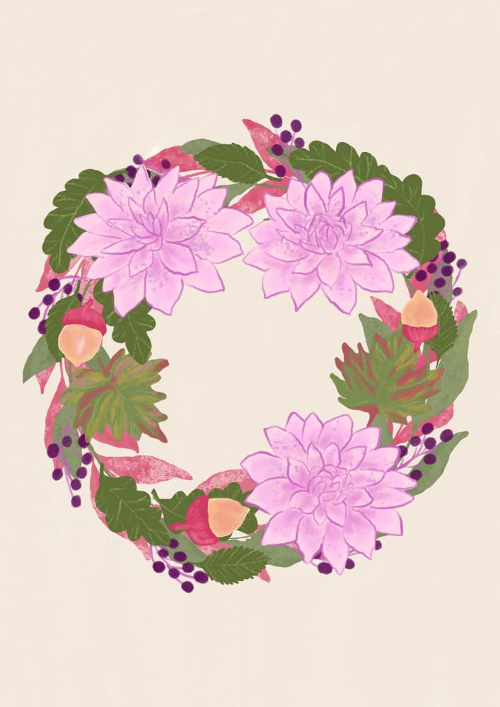 Pink Dahlia Wreath by Aliya Putrus — canvas wall art