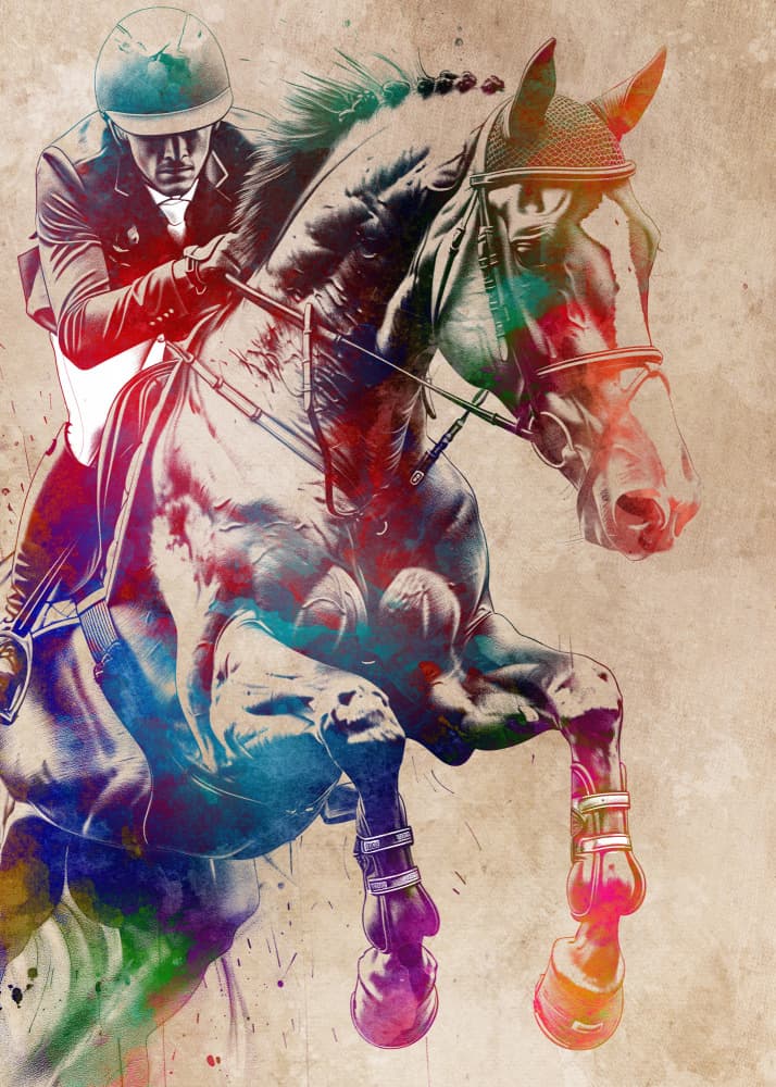 Vibrant Horse and Rider by Justyna Jaszke — canvas wall art