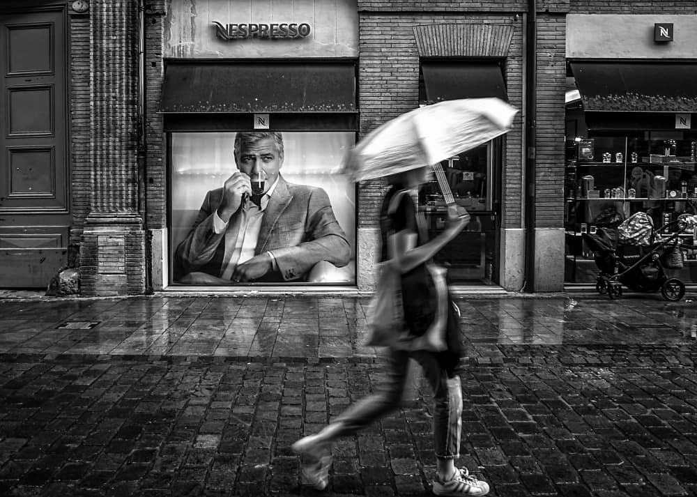 Rainy City Street Stroll by Adolfo Urrutia — canvas wall art