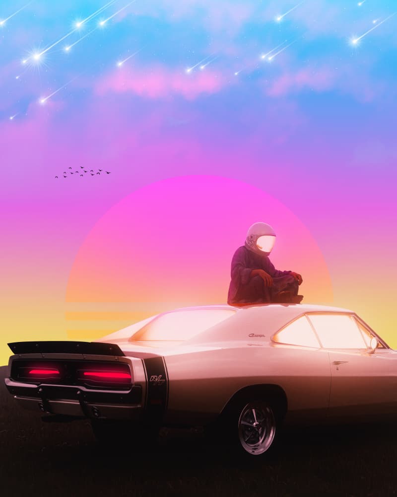 Cosmic Sunset Cruiser by Ritvik takkar — canvas wall art