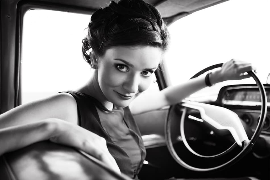Vintage Car Stylish Woman by fyb — canvas wall art