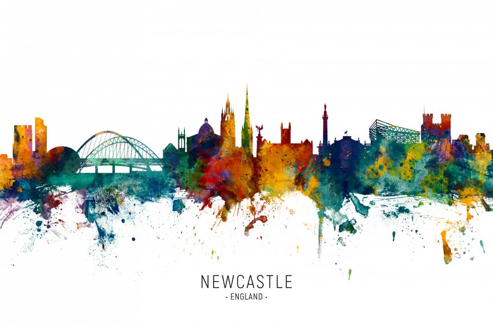 Vibrant Newcastle Skyline by Michael Tompsett — canvas wall art