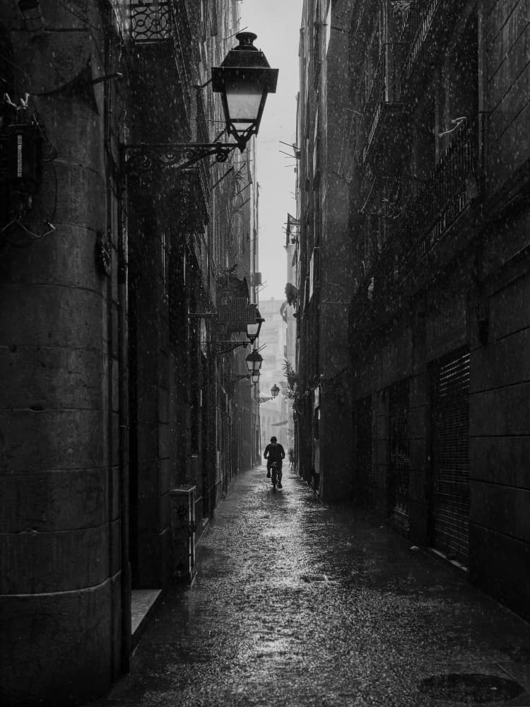 Rainy Alley Rider by Milan Uhrin  AFIAP AZSF — canvas wall art