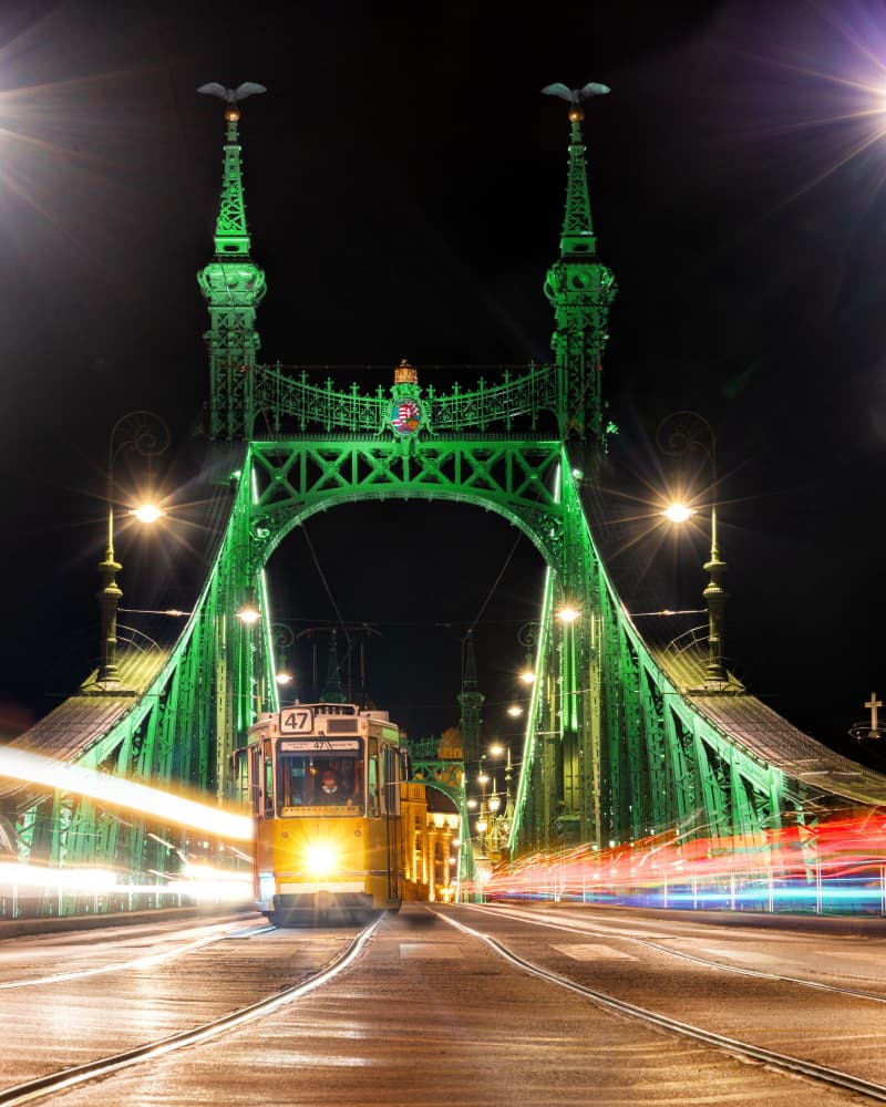 Budapest Bridge Night Lights by Javier del Puerto Photography — canvas wall art