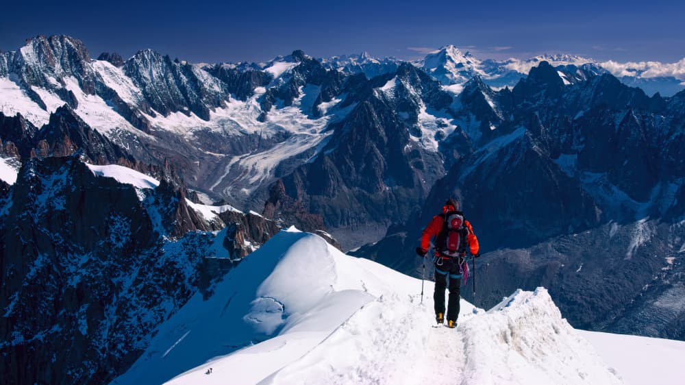Hiker on Mountain Ridge by mihai ian nedelcu — canvas wall art