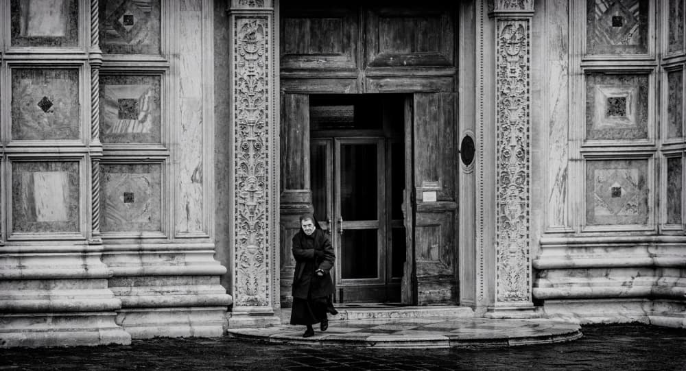 Nun Exiting Grand Church by Ömer Ates Kızıltug — canvas wall art