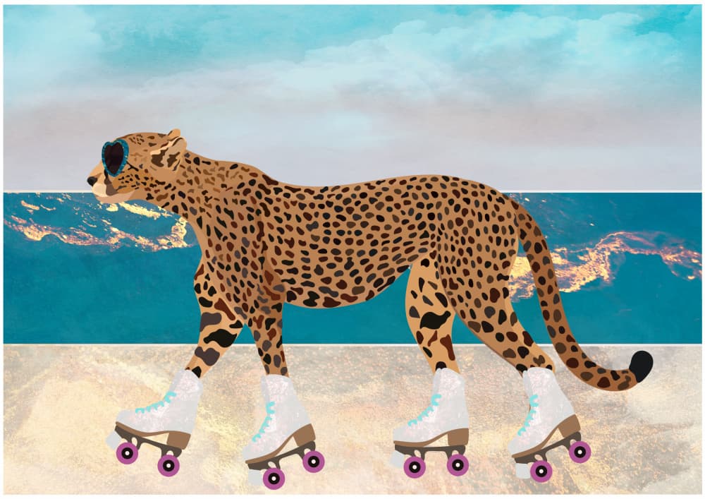 Cheetah Roller Skates Beach by Sarah Manovski — canvas wall art