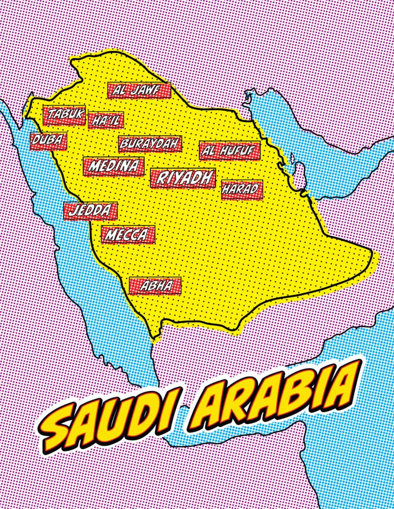 Pop Art Saudi Arabia Map by Nicholas — canvas wall art