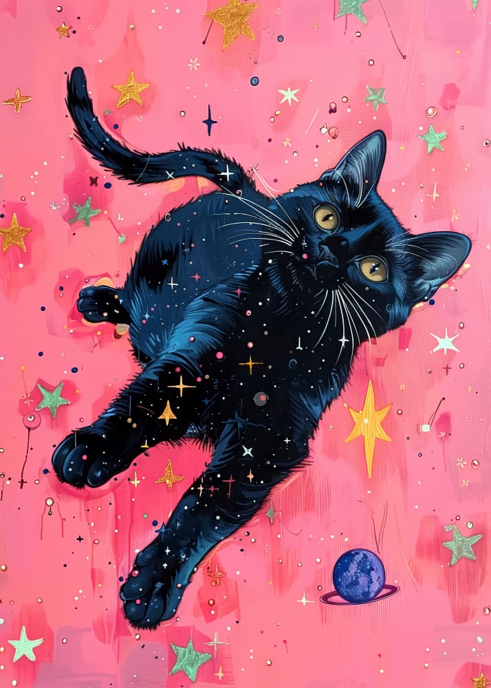Cosmic Black Cat by Justyna Jaszke — canvas wall art