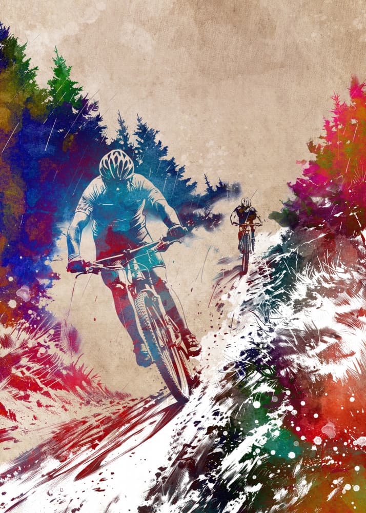 Vibrant Mountain Bikers by Justyna Jaszke — canvas wall art