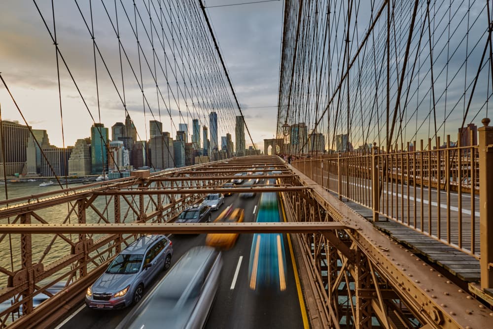 Brooklyn Bridge Evening Commute by Avital Hershkovitz — canvas wall art