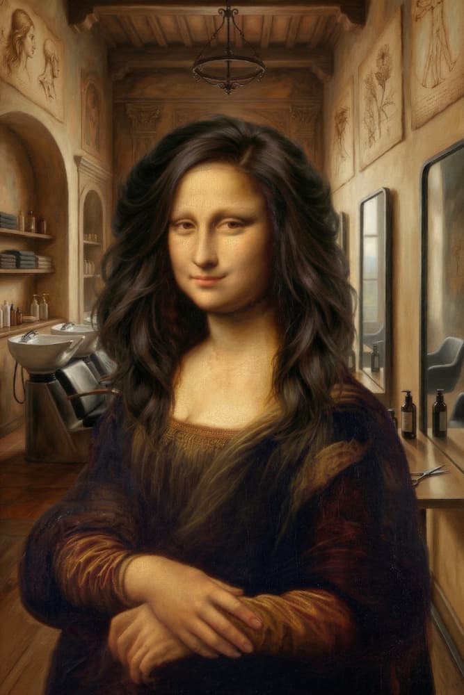 Mona Lisa's Salon Style by Marja van den Hurk — canvas wall art