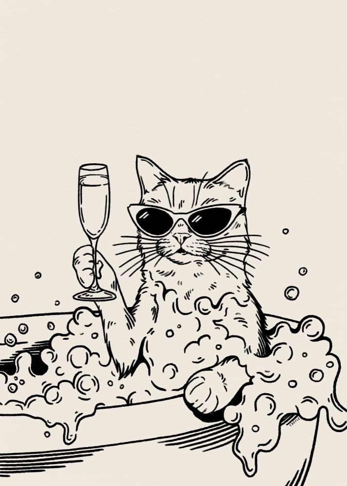 Relaxing Champagne Cat by Tara Royle — canvas wall art