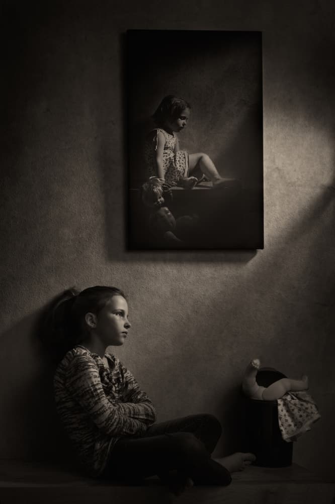Girl Reflects on Childhood by Mirjam Delrue — canvas wall art