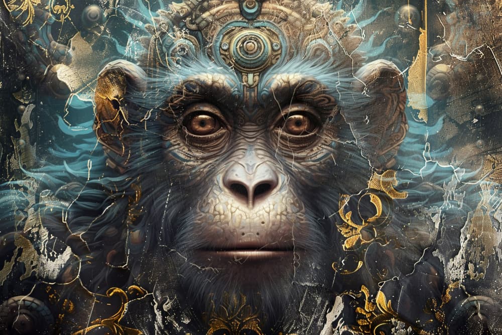Ornate Blue Chimp by Rafal Kulik — canvas wall art
