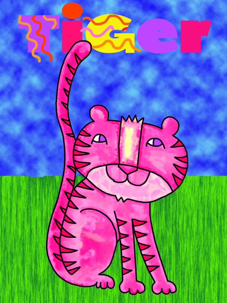 Pink Cartoon Tiger by Lynnda Rakos — canvas wall art