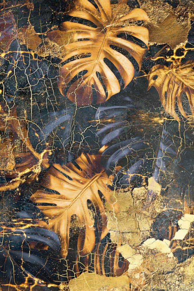 Cracked Gold Tropical Monstera by Rafal Kulik — canvas wall art