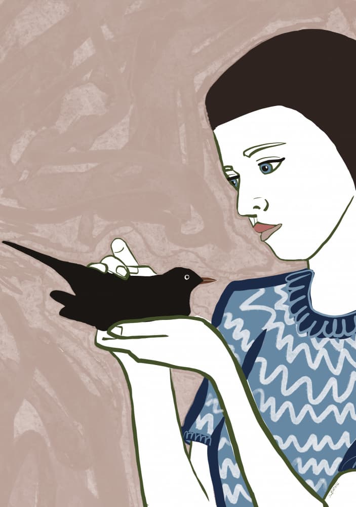 Woman and Blackbird by Sharyn Bursic — canvas wall art