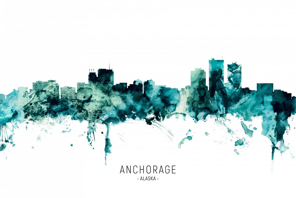 Anchorage Teal Skyline by Michael Tompsett — canvas wall art