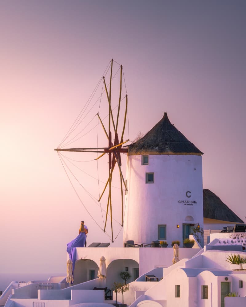 Santorini Sunset Windmill by SANDEEP MATHUR — canvas wall art
