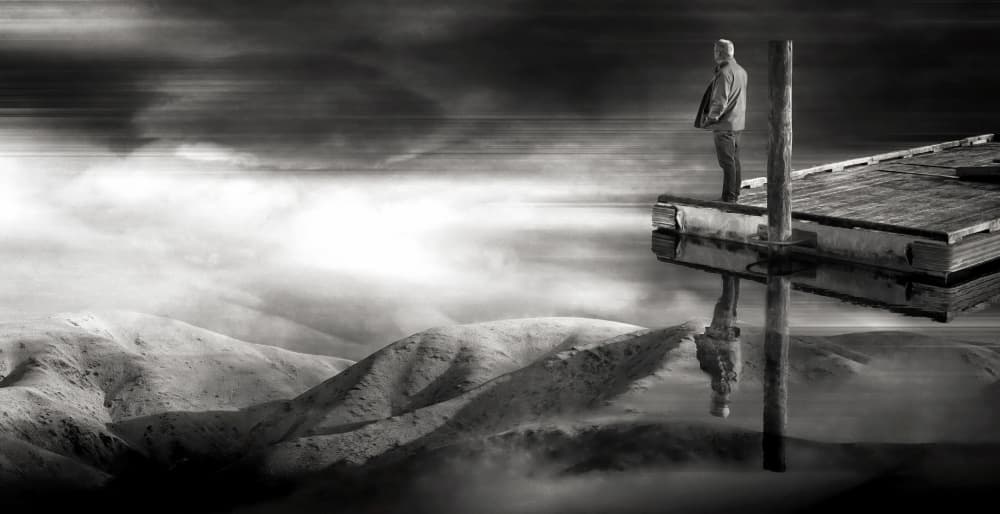 Solitary Man Misty Mountains by Anita Underwood Photography — canvas wall art