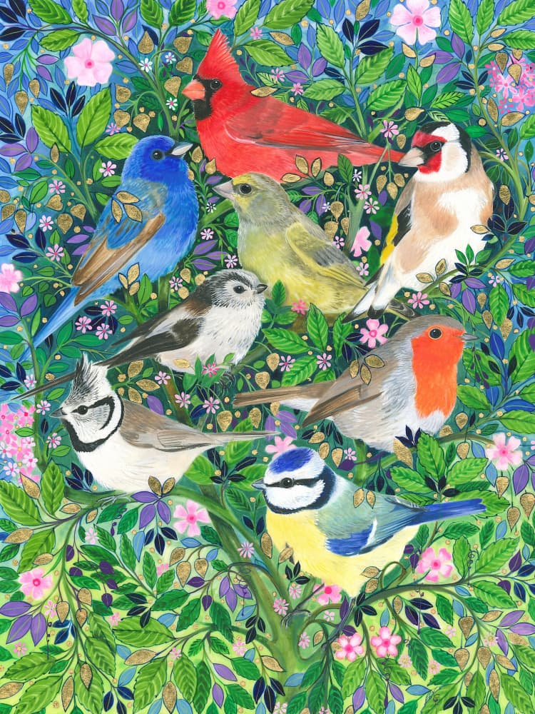Colorful Birds Nestled In Lush by Isabelle Brent — canvas wall art