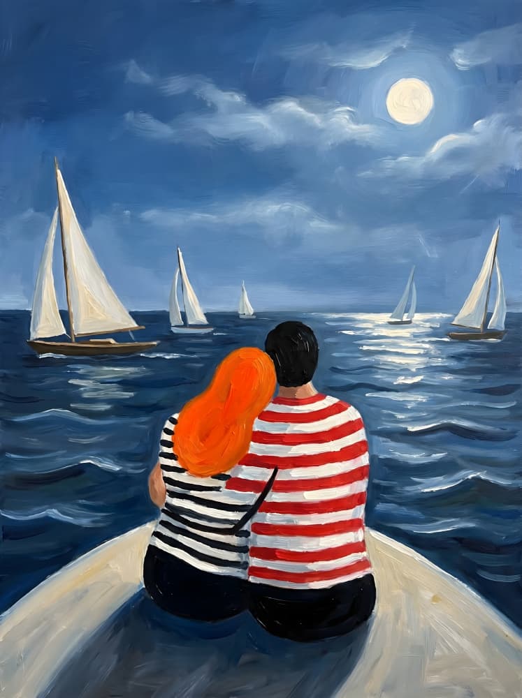 Couple on Moonlit Sea by HUGO — canvas wall art