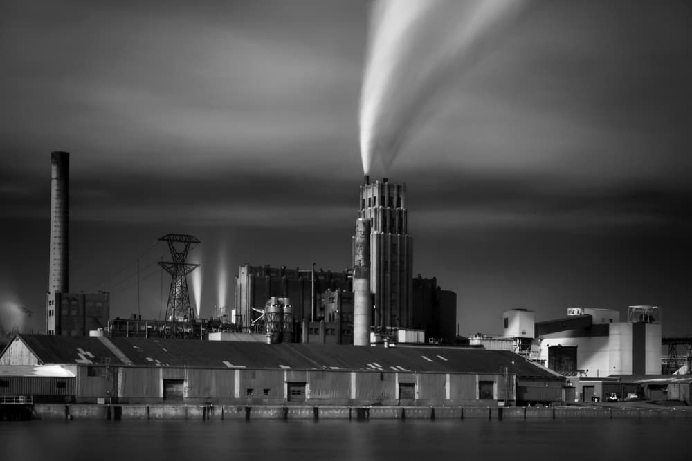 Dark Industrial Waterfront by François Audet — canvas wall art