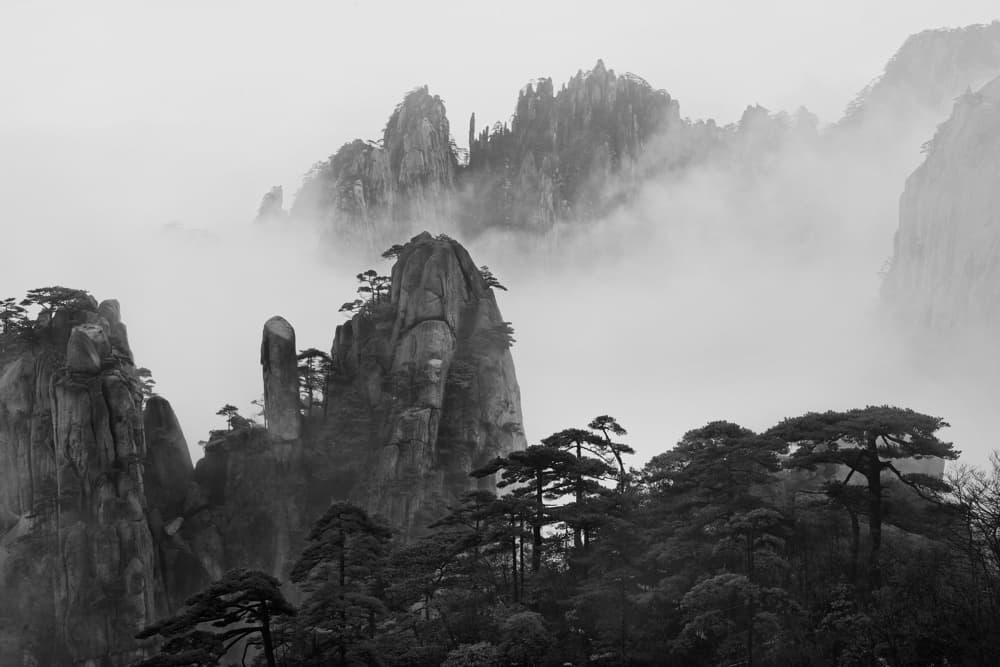 Misty Mountain Peaks by Yan Zhang — canvas wall art