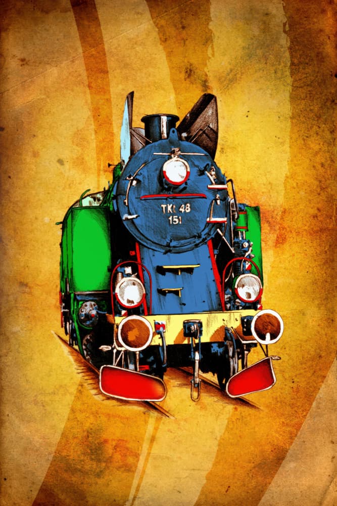 Vintage Blue Steam Train by Rafal Kulik — canvas wall art