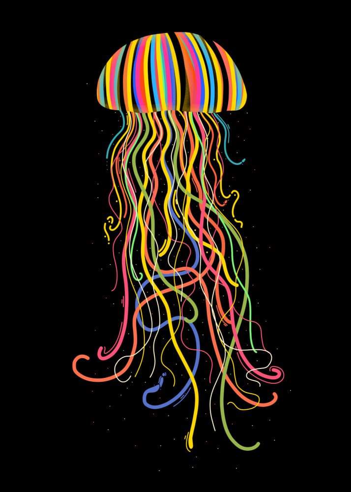 Vibrant Striped Jellyfish by Stephen Wade — canvas wall art