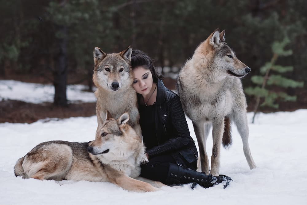 Mystical Woman And Wolves by Olga Barantseva — canvas wall art