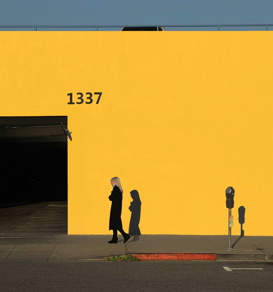 Yellow Wall Woman Walking by Roxana Labagnara — canvas wall art