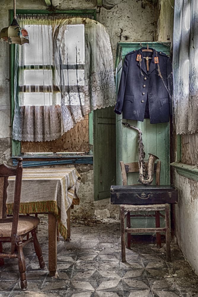 Abandoned Room Saxophone Uniform by Ria Groot Zevert — canvas wall art