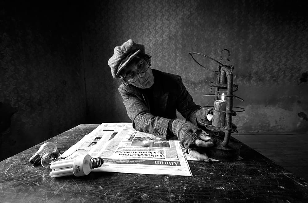 Old Man Reading Candlelight by mario grobenski - psychodaddy — canvas wall art