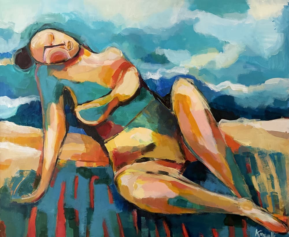 Abstract Woman Sunbathing by Magdalena Krzak — canvas wall art