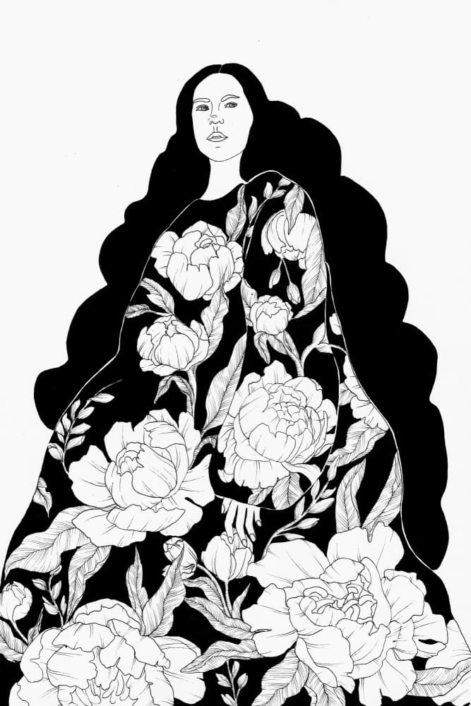 Peony Draped Woman by EC Mazur — canvas wall art