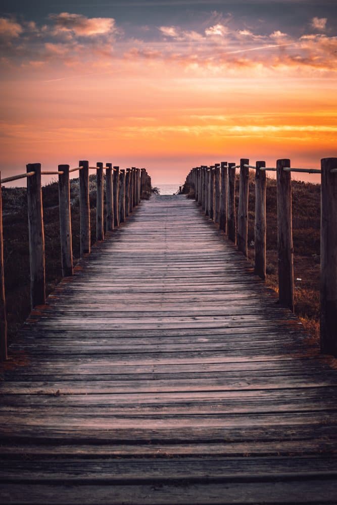Golden Sunset Boardwalk Path by Abilio Oliveira — canvas wall art