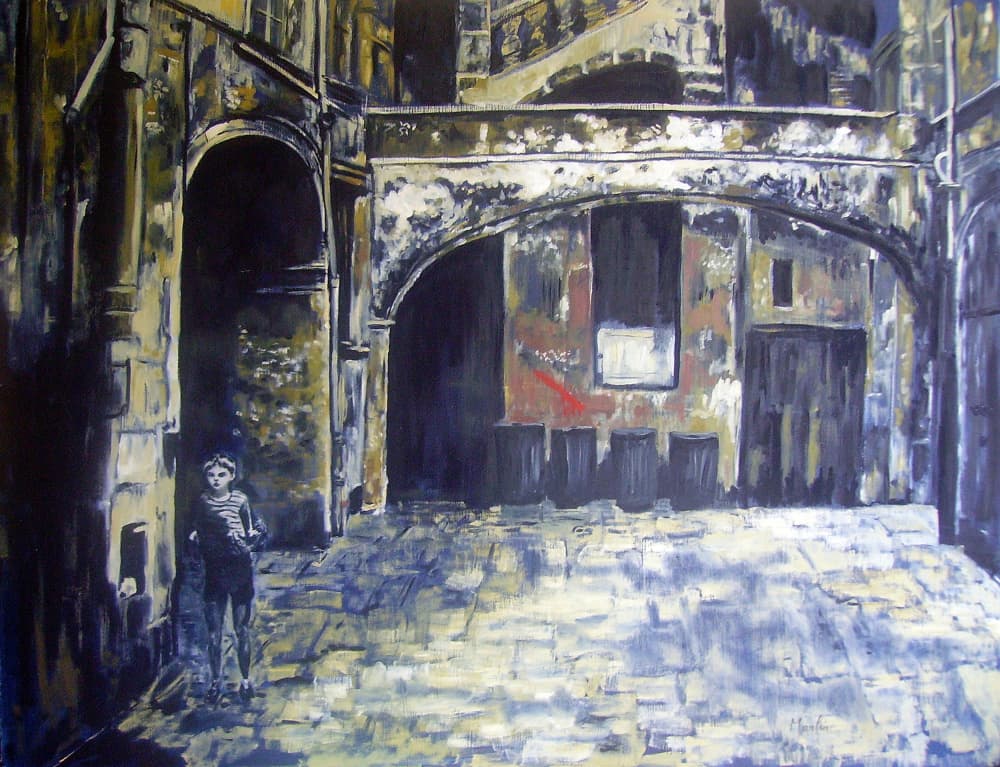 Boy in Old Courtyard by Pascal Marlin — canvas wall art
