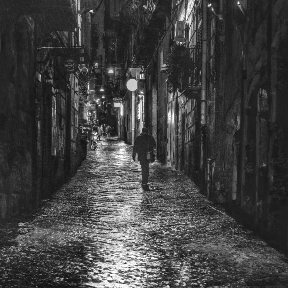 Night Walk Cobblestone Alley by Ömer Ates Kızıltug — canvas wall art