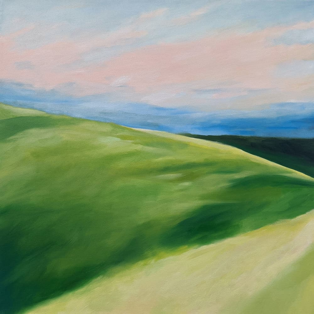 Green Hills Pastel Sky by Claire Whitehead — canvas wall art