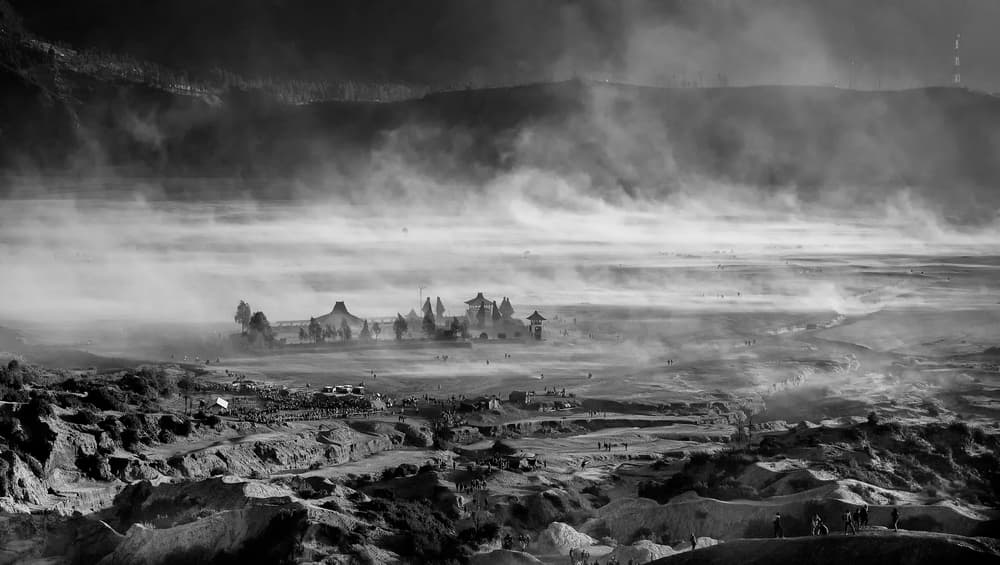 Misty Volcano Temple by C.S. Tjandra — canvas wall art